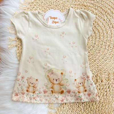  Conj. Blusa Ursinhas Fofas e Short - Areia e Ferrugem